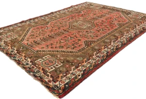 Vintage Muted Red Tribal Geometric 5X8 Shiraz Persian Rug