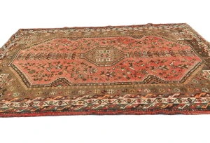 Vintage Muted Red Tribal Geometric 5X8 Shiraz Persian Rug
