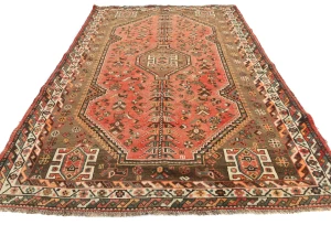 Vintage Muted Red Tribal Geometric 5X8 Shiraz Persian Rug