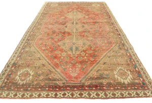 Vintage Muted Red Tribal Geometric 6x9 Shiraz Persian Rug
