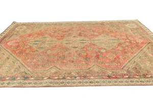 Vintage Muted Red Tribal Geometric 6x9 Shiraz Persian Rug