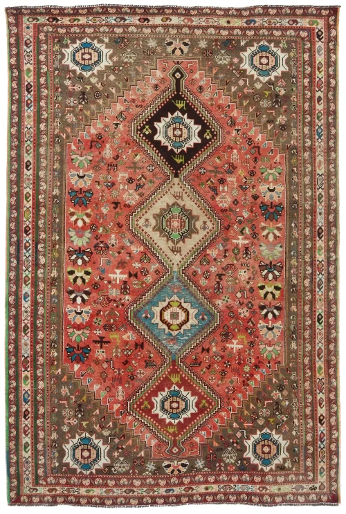 Semi Antique Muted Colors Tribal 6'4X9'5 Shiraz Persian Rug
