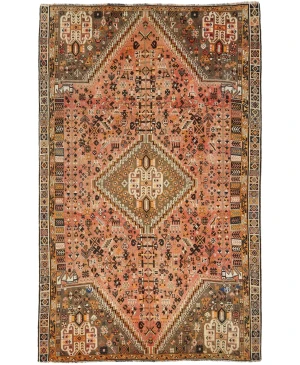 Vintage Bittersweet Red Tribal Geometric 5X8 Shiraz Persian Rug