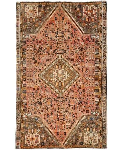 Vintage Bittersweet Red Tribal Geometric 5X8 Shiraz Persian Rug