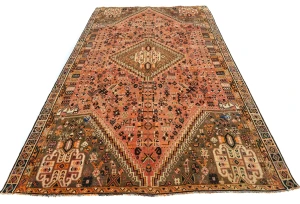 Vintage Bittersweet Red Tribal Geometric 5X8 Shiraz Persian Rug