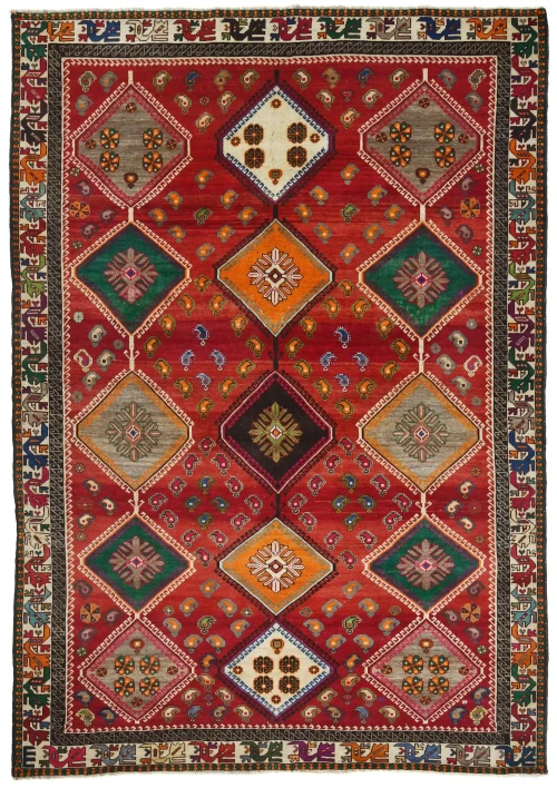 Vintage Red Tribal Geometric 6x9 Shiraz Persian Rug
