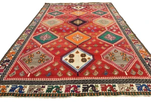 Vintage Red Tribal Geometric 6x9 Shiraz Persian Rug