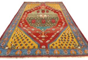 Vintage Red Tribal Geometric 5X8 Shiraz Persian Rug