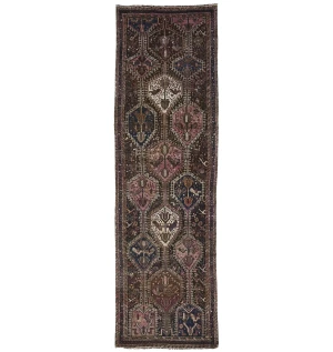 Semi Antique Dark Brown Tribal 3X11 Shiraz Persian Runner Rug