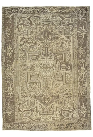 Semi Antique Muted Beige Floral 8X11 Distressed Vintage Oriental Rug