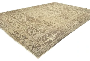Semi Antique Muted Beige Floral 8X11 Distressed Vintage Oriental Rug