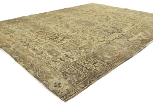 Semi Antique Muted Beige Floral 8X11 Distressed Vintage Oriental Rug