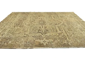 Semi Antique Muted Beige Floral 8X11 Distressed Vintage Oriental Rug