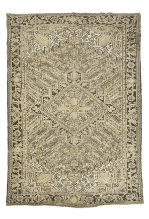 Semi Antique Muted Beige Floral 7X10 Distressed Vintage Oriental Rug