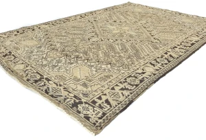 Semi Antique Muted Beige Floral 7X10 Distressed Vintage Oriental Rug