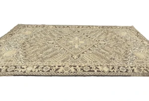 Semi Antique Muted Beige Floral 7X10 Distressed Vintage Oriental Rug