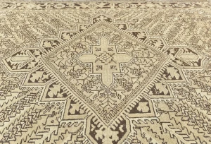 Semi Antique Muted Beige Floral 7X10 Distressed Vintage Oriental Rug