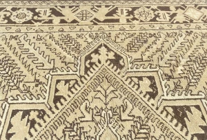 Semi Antique Muted Beige Floral 7X10 Distressed Vintage Oriental Rug