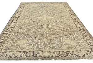 Semi Antique Muted Beige Floral 7X10 Distressed Vintage Oriental Rug