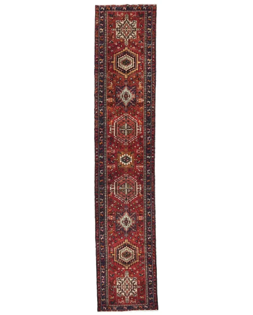 Vintage Red Geometric 3X15 Karajeh Persian Runner Rug