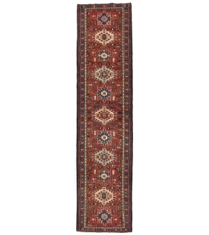 Vintage Red Geometric 3X12 Karajeh Persian Runner Rug