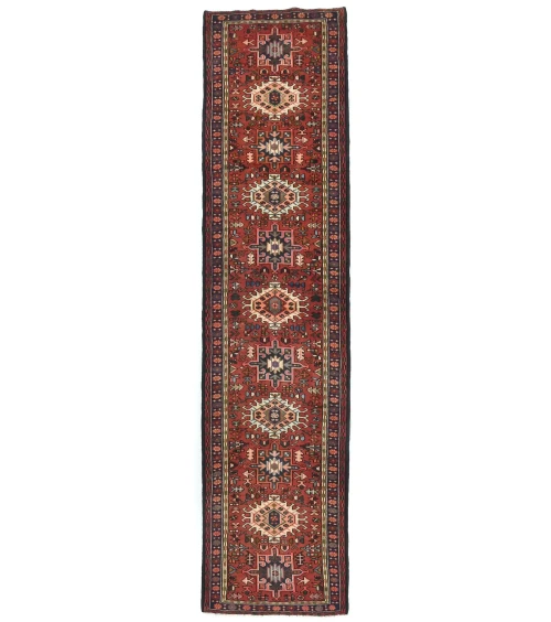 Vintage Red Geometric 3X12 Karajeh Persian Runner Rug