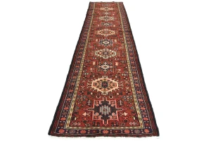 Vintage Red Geometric 3X12 Karajeh Persian Runner Rug