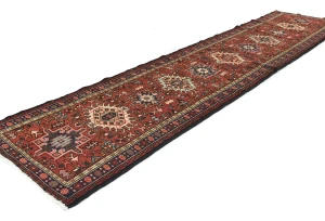Vintage Red Geometric 3X12 Karajeh Persian Runner Rug