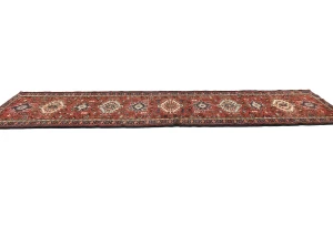 Vintage Red Geometric 3X12 Karajeh Persian Runner Rug