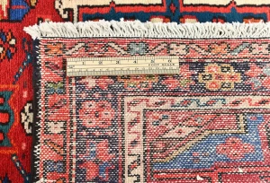 Vintage Red Geometric 3'1X12'7 Karajeh Persian Runner Rug