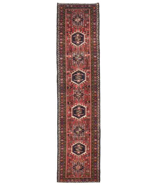 Vintage Red Geometric 2'3X9'8 Karajeh Persian Runner Rug