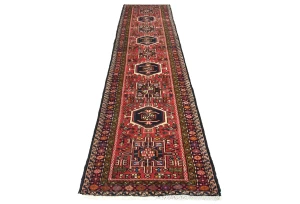 Vintage Red Geometric 2'3X9'8 Karajeh Persian Runner Rug