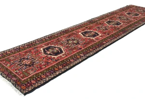 Vintage Red Geometric 2'3X9'8 Karajeh Persian Runner Rug
