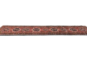 Vintage Red Geometric 2'3X9'8 Karajeh Persian Runner Rug