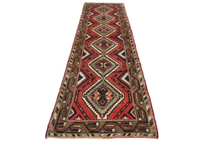 Vintage Red Geometric 2'7X8'8 Hamedan Persian Runner Rug
