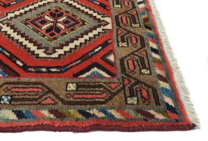 Vintage Red Geometric 2'7X8'8 Hamedan Persian Runner Rug