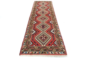 Vintage Red Geometric 2'7X8'8 Hamedan Persian Runner Rug