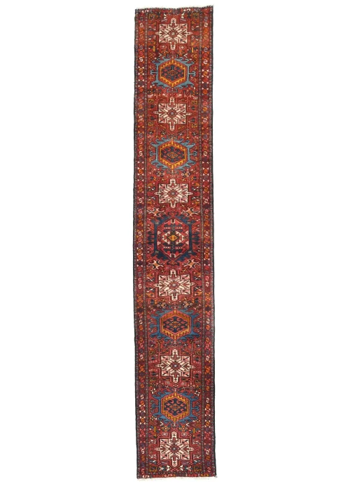 Vintage Red Geometric 2'3X12'5 Karajeh Persian Runner Rug