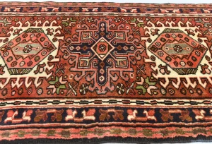 Vintage Rusty Red Geometric 2'5X9'5 Karajeh Persian Runner Rug
