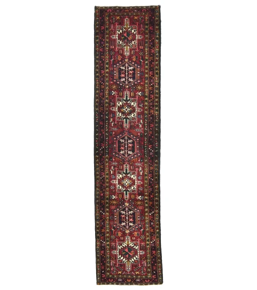 Vintage Red Geometric 2'8X9'6 Karajeh Persian Runner Rug