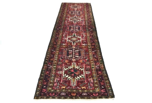 Vintage Red Geometric 2'8X9'6 Karajeh Persian Runner Rug
