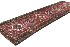 Vintage Red Geometric 2'8X9'6 Karajeh Persian Runner Rug