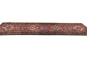 Vintage Red Geometric 2'8X9'6 Karajeh Persian Runner Rug