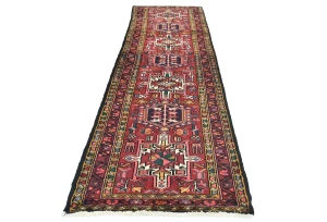 Vintage Red Geometric 2'8X9'6 Karajeh Persian Runner Rug