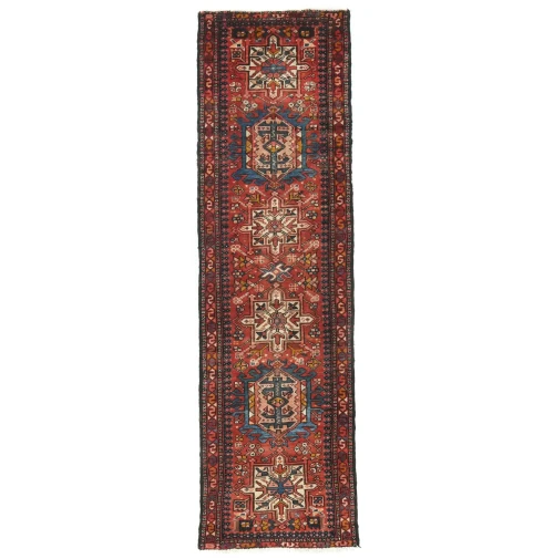 Vintage Red Geometric 2'4 X 8'2 Karajeh Persian Runner Rug