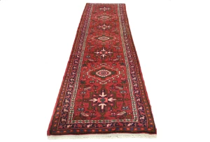 Vintage Red Geometric 2'4X9'6 Karajeh Persian Runner Rug