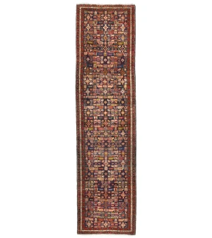Vintage Purple-navy Geometric 4X14 Hamedan Persian Runner Rug