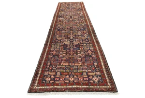 Vintage Purple-navy Geometric 4X14 Hamedan Persian Runner Rug