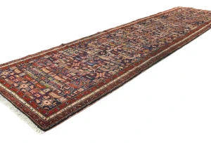 Vintage Purple-navy Geometric 4X14 Hamedan Persian Runner Rug
