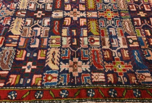 Vintage Purple-navy Geometric 4X14 Hamedan Persian Runner Rug
